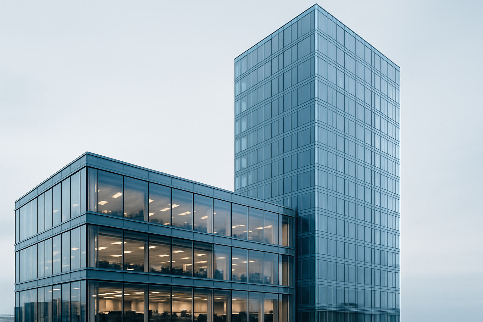 Immeuble institutionnel moderne illustrant la conception technologique, les réseaux et la sécurité réalisés par Pelletier & Associés Conseils.